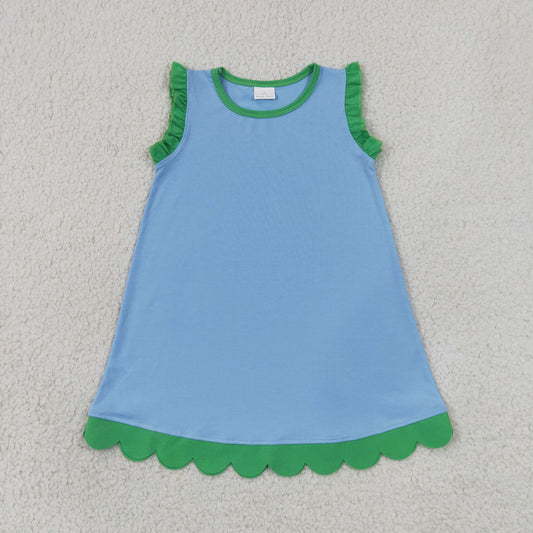 solid blue and green scallop dress