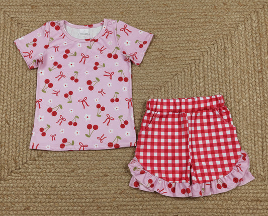 red bow berry ruffle shorts set summer toddler girl clothing