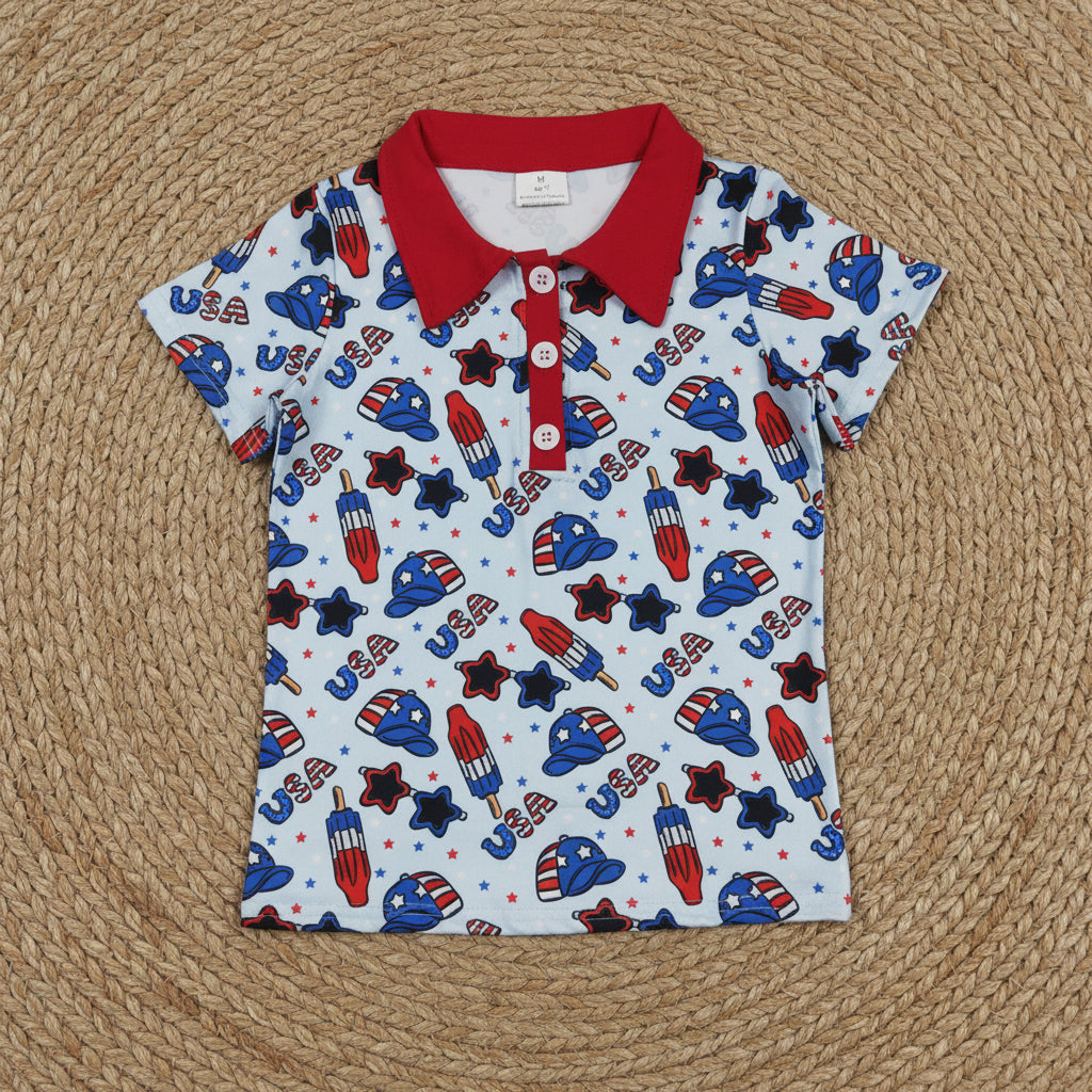 usa rocket popsicle stars glasses boys polo