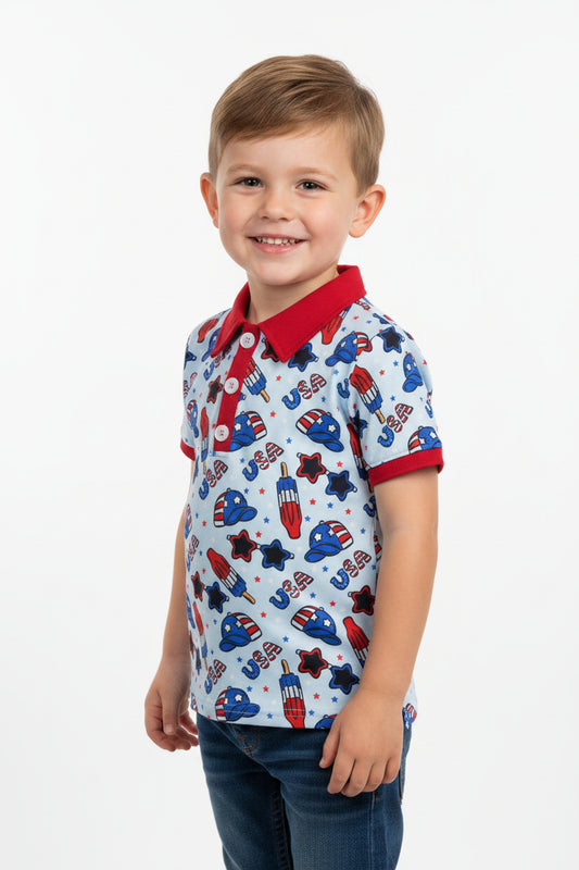 usa rocket popsicle stars glasses boys polo