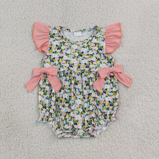 flutter sleeve floral bubble romper baby girl clothes
