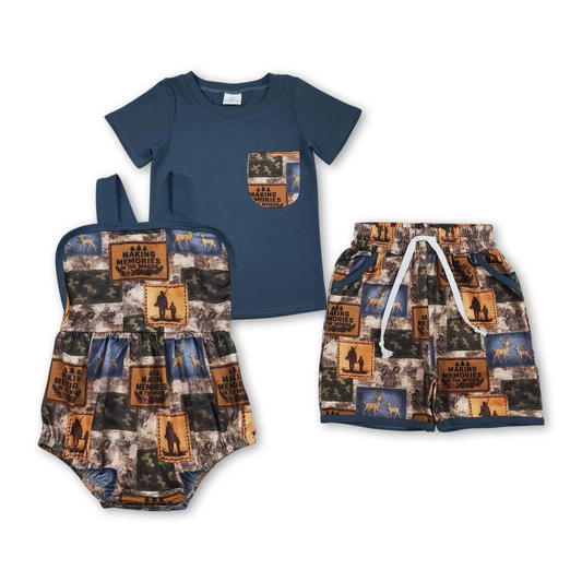 Sibling hunting bubble and shorts set boy clothes