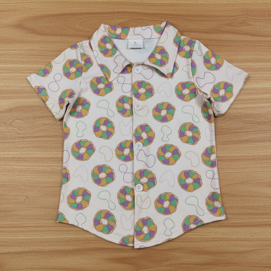 mardi gras king cake button up shirt