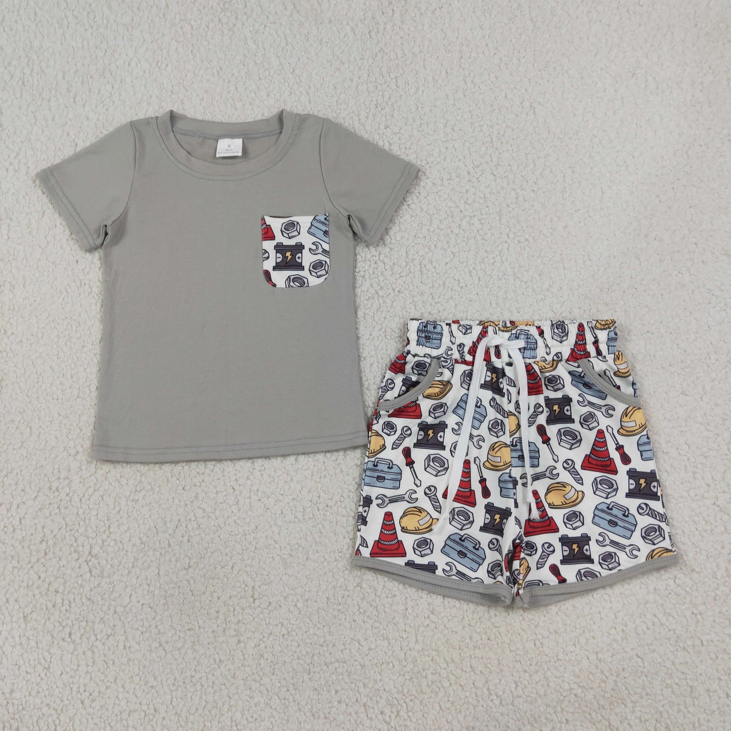 construction time shorts set summer boy clothing