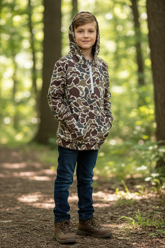 long sleeve zipper up camo hooded pullover