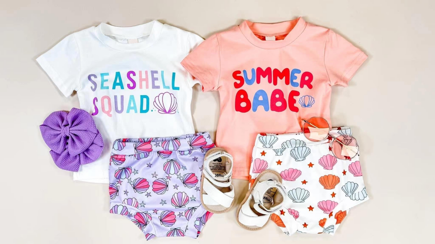 pre-order GBO0390 summer babe Short-sleeved star and shell white briefs suit