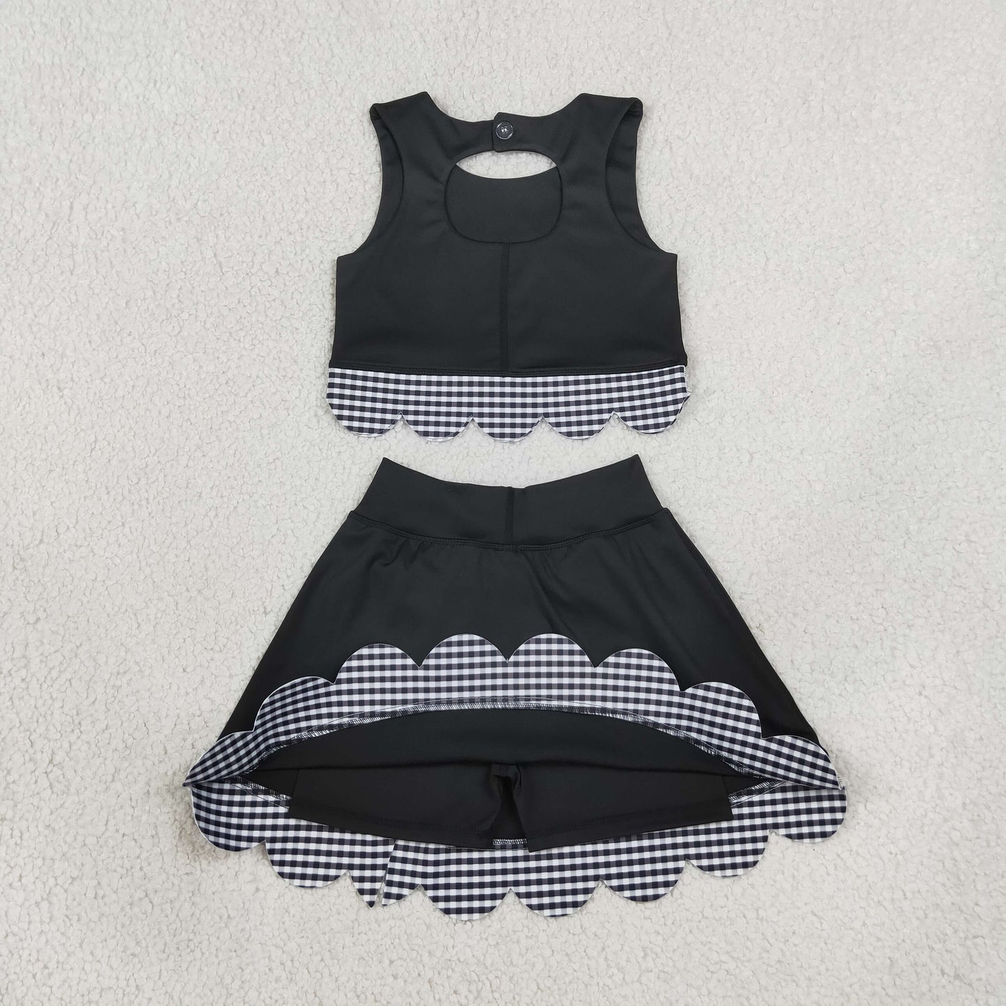 black gingham scallop athletic skort outfit girls clothing