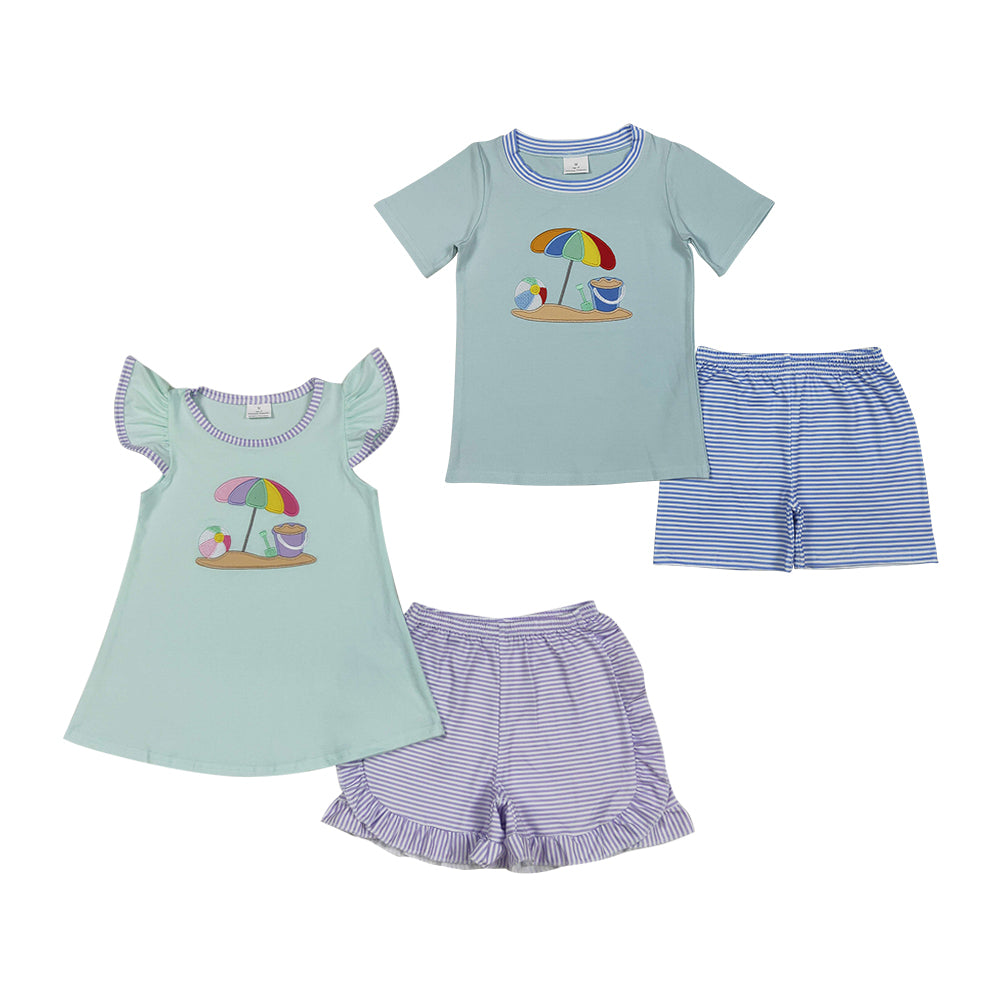 Sibling Embroidery Beach Umbrella Scallop Short Set