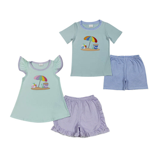 Sibling Embroidery Beach Umbrella Scallop Short Set