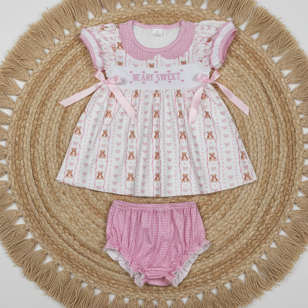 pink beary sweet embroidery bummie set