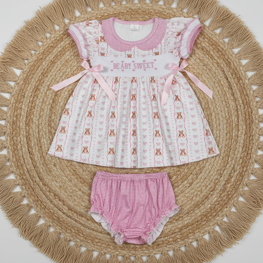 pink beary sweet embroidery bummie set