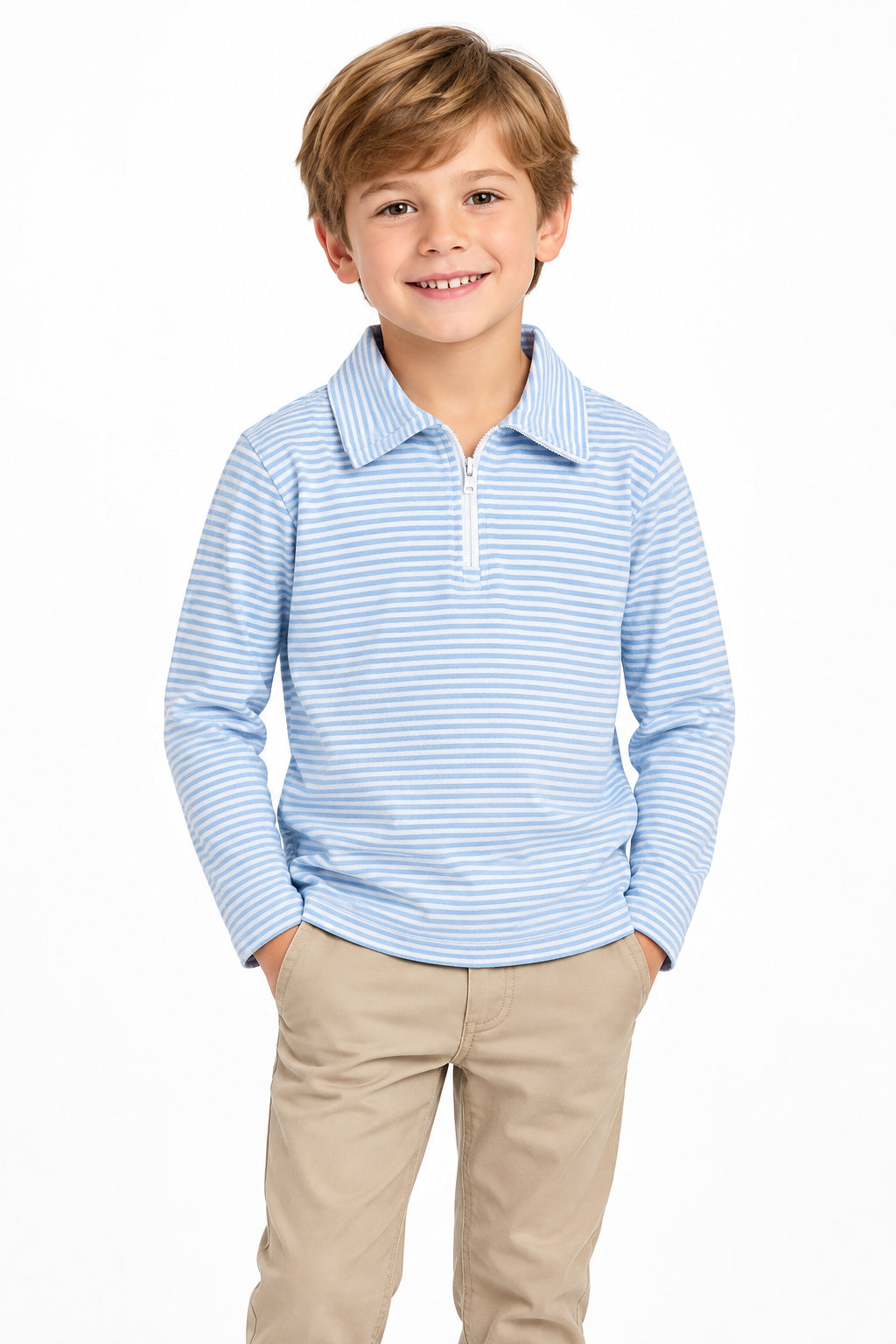 blue striped boy pullover