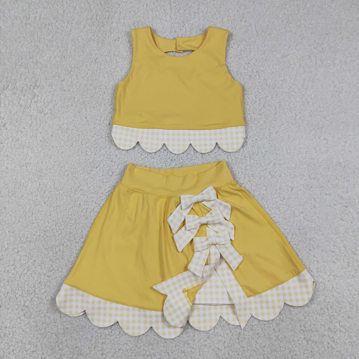 yellow bows scallop athletic skort outfit girls clothes