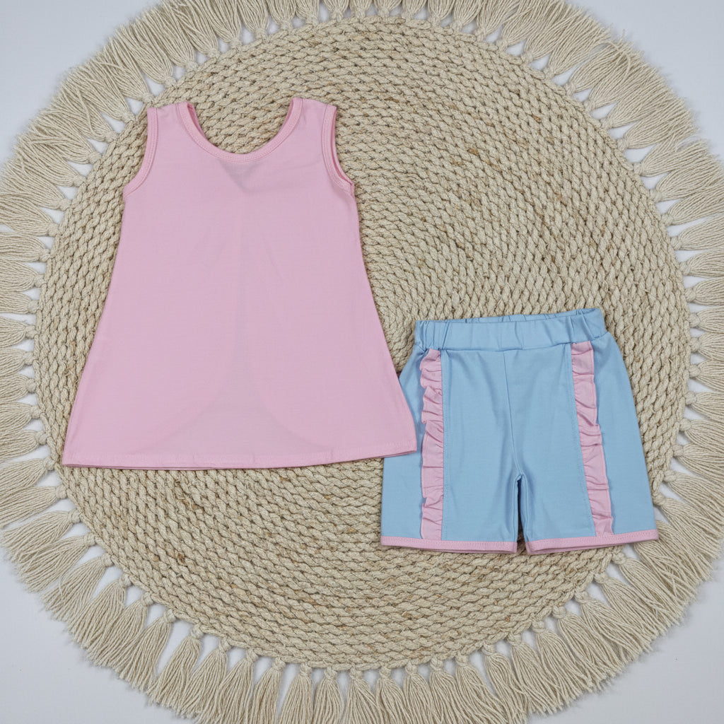 solid pink blue backless shorts set summer toddler girl clothing
