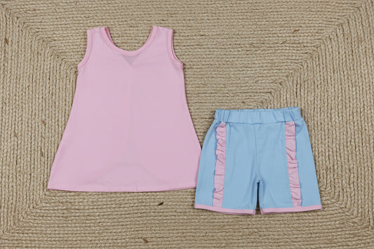 solid pink blue backless shorts set summer toddler girl clothing