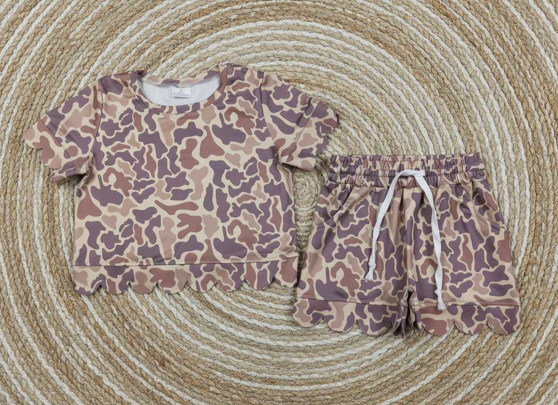 camo scallop shorts set summer girl clothes