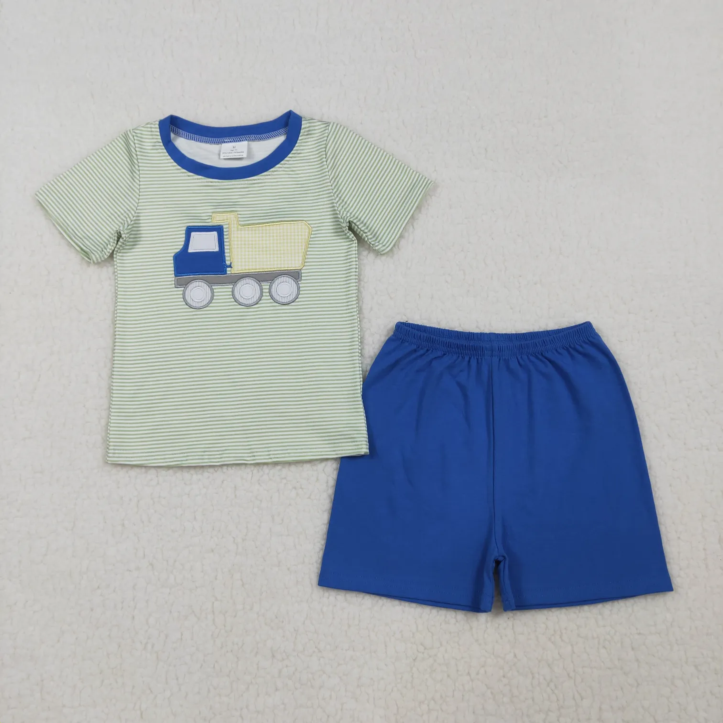 Sibling truck vehicle bubble and shorts set embroidery boy clothing