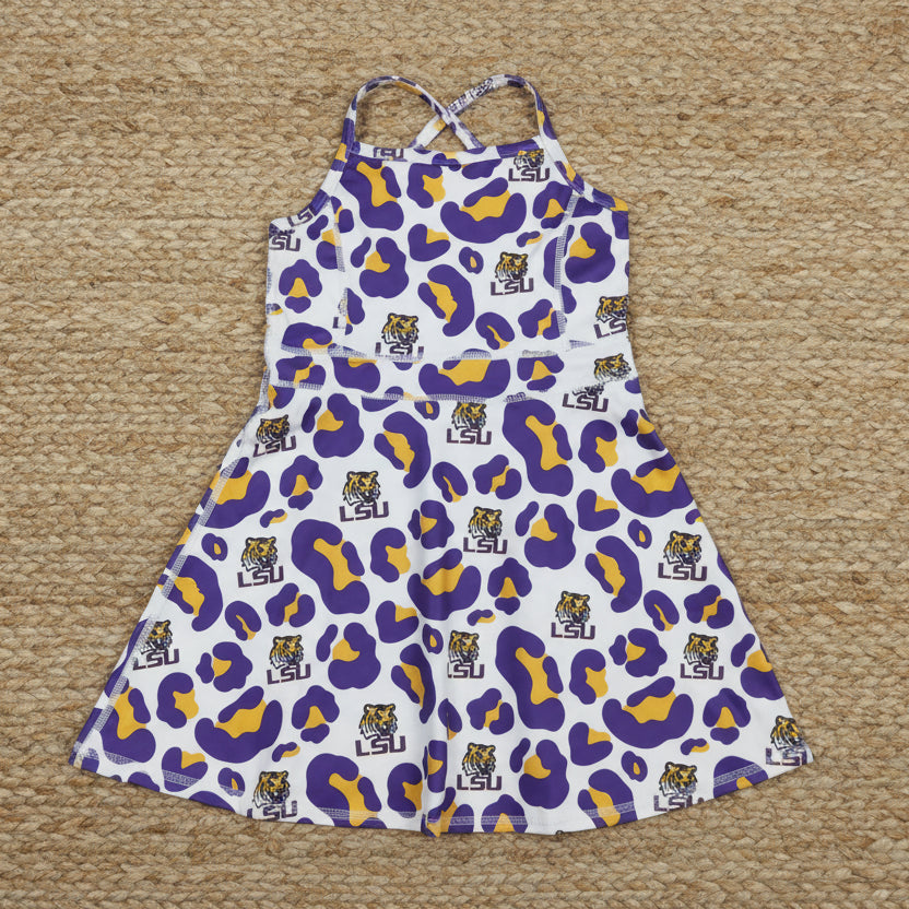 purple leopard tiger team athletic skort dress