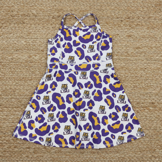 purple leopard tiger team athletic skort dress