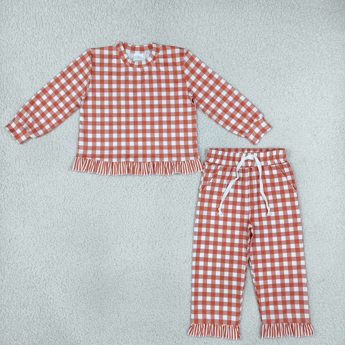orange gingham ruffle outfit