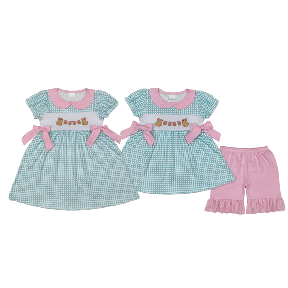 Match Embroidery Baby Girls Easter Rabbits Dresses Outfits Sets