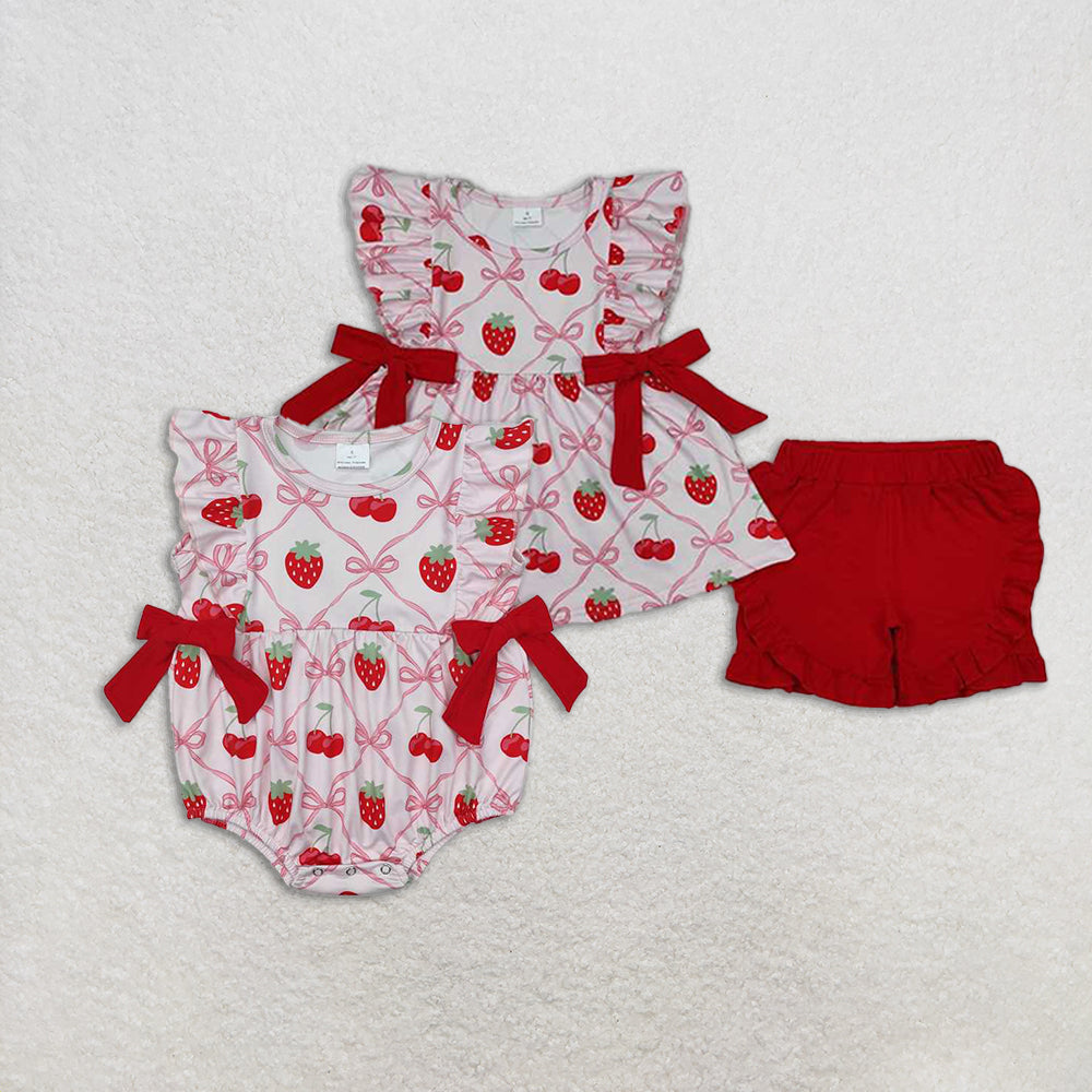 Match Baby Girls Strawberry Bows Rompers Clothes Sets D 3.17