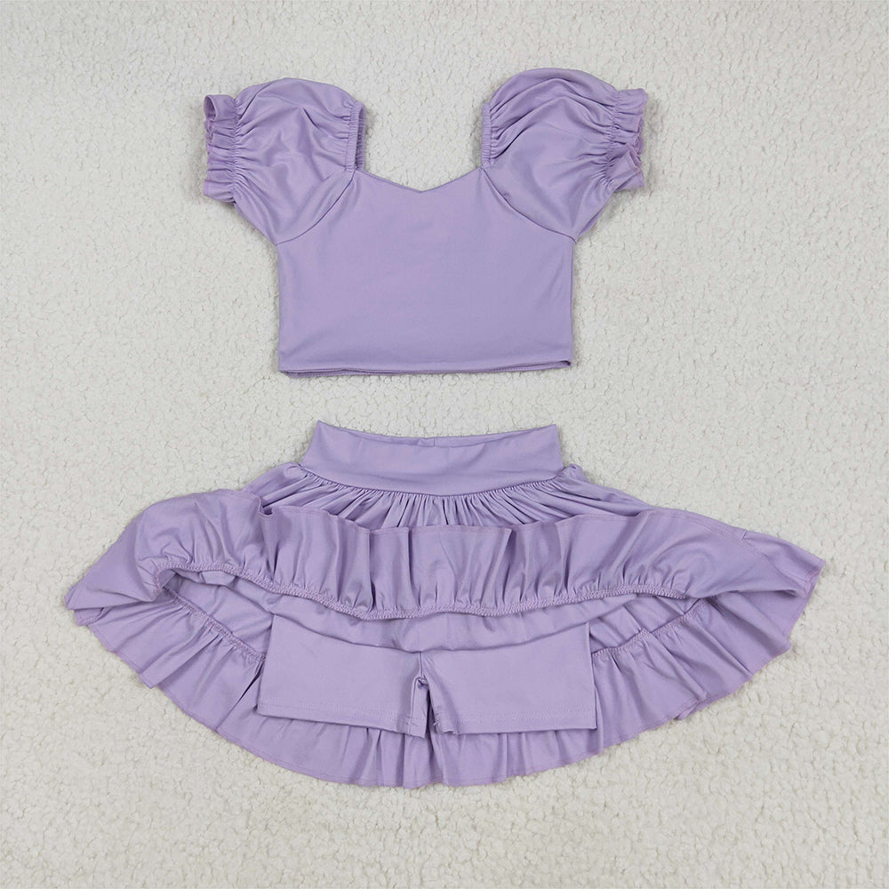 GSD2099 Baby Girls Lavender Yoga Shirt Skirt Active Wear Clothes Sets   D 4.8