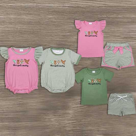 Match Embroidery Baby Boys Girls Girls Baby Boys God Country Hunting Season Rompers Clothes Sets D 3.13