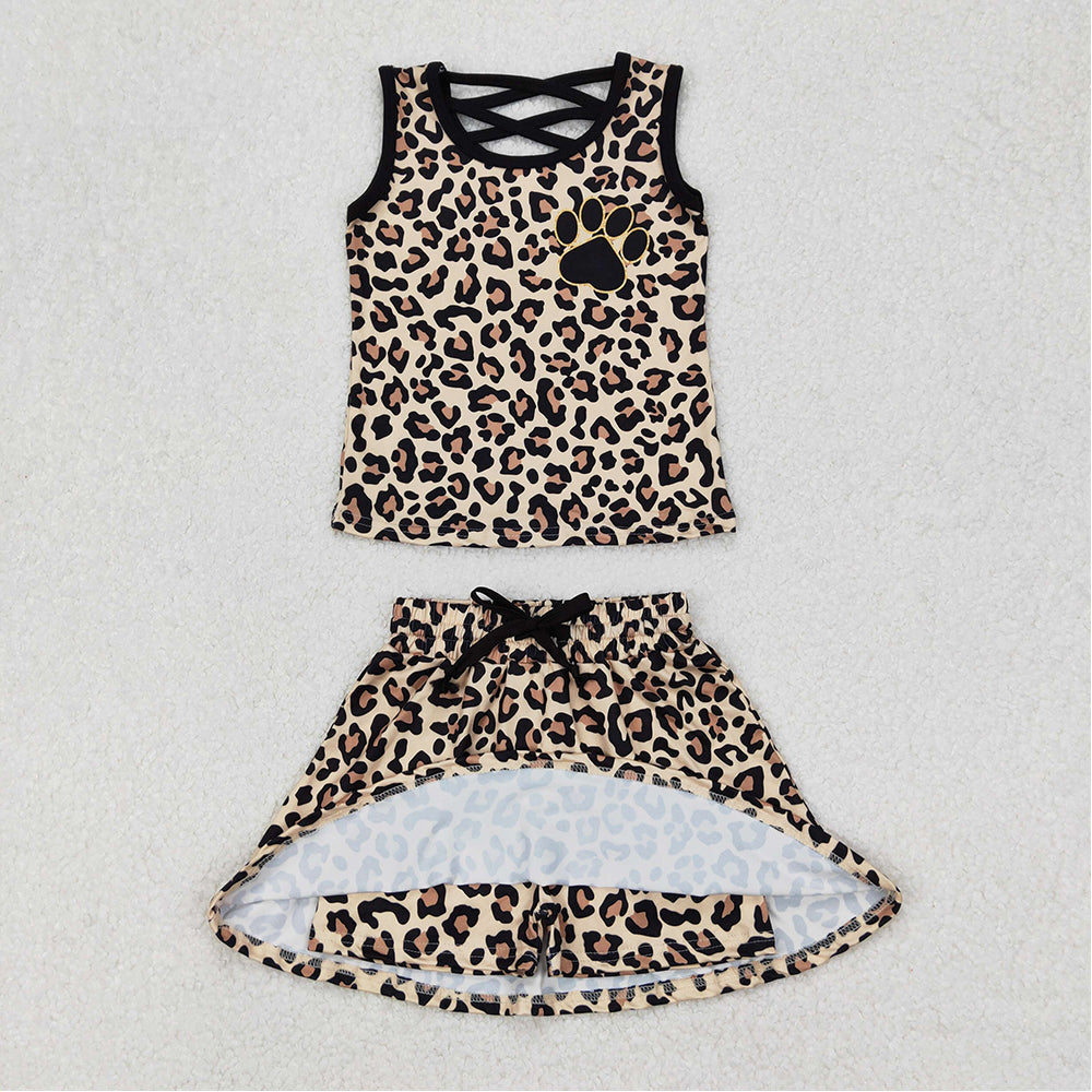 GSD2077  Baby Girls Brown Leopard Shirt Skirt Clothes Sets  D 3.19