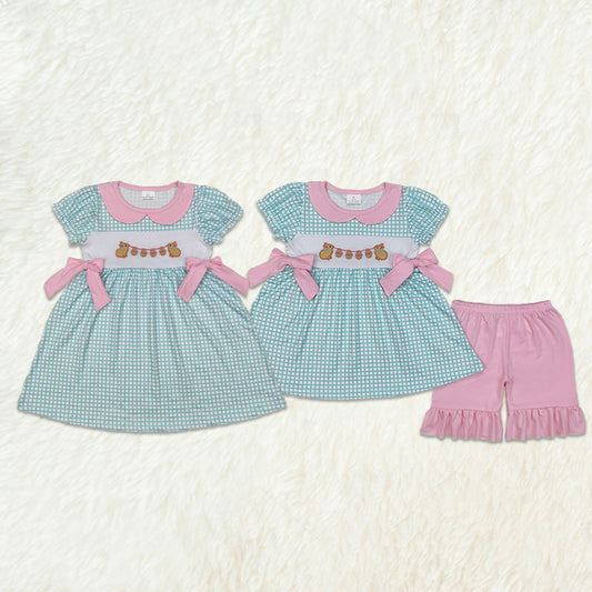 Match Embroidery Baby Girls Easter Rabbits Dresses Outfits Sets D 3.13