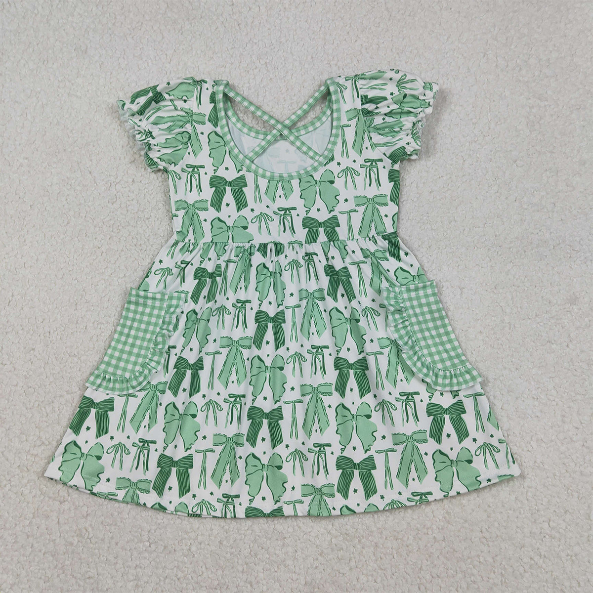 Baby Girls Knee-Length Dress with Green Clovers Bows St. Patrick Pockets - Cute Festive Outfit for Little Ones