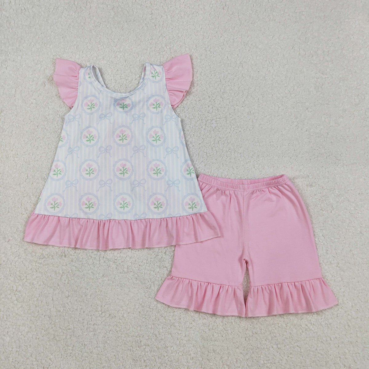 Baby Girl Pink Grandmillennial Bow Coquette Shorts Set