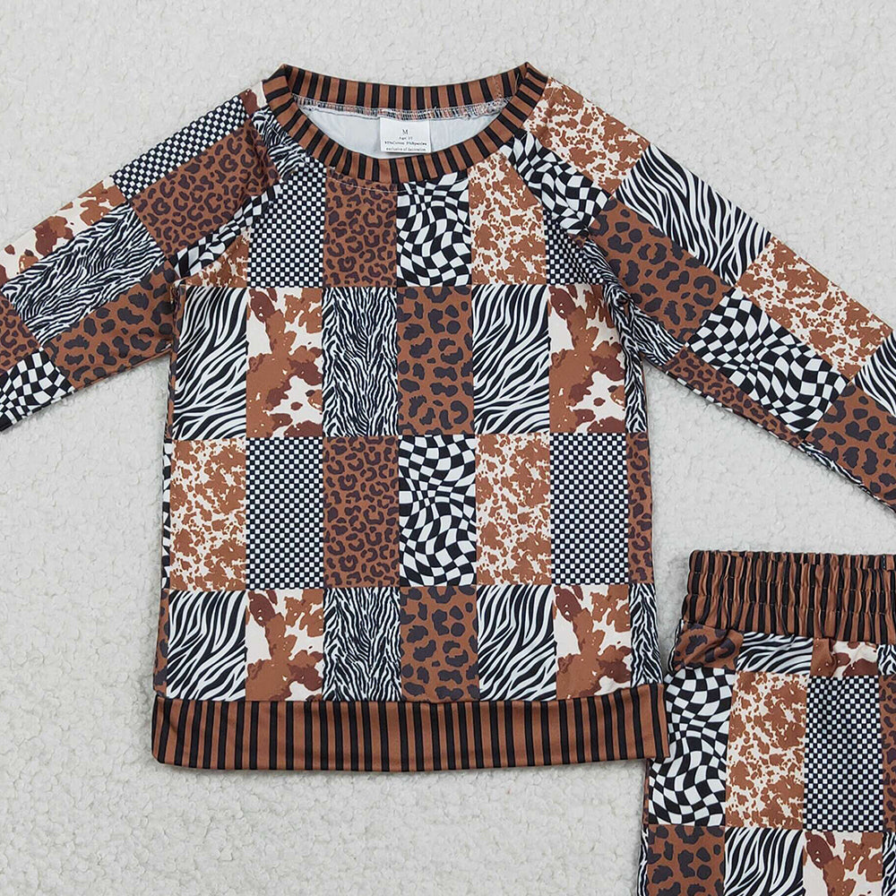 RTS NO MOQ（In Stock) GLS0079 Cute Children's Baby Girls Leopard Cow Print Checked Top Shorts Western Clothes Sets