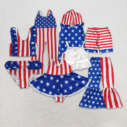Match Baby Girls July 4th Strap Top Star Bell Bottom Pants Clothes Sets Jumpsuit D 3.15
