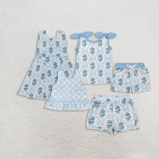 Match Baby Girls Blue Checkered Straps Top Flowers Set D 3.15
