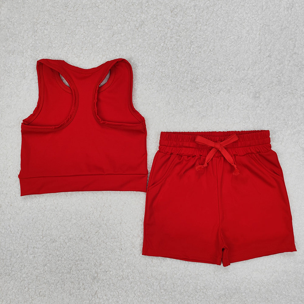 GSSO2131  Baby Girls Red Vest Top Sports Shorts Clothes Yoga Clothes Sets  D 3.14