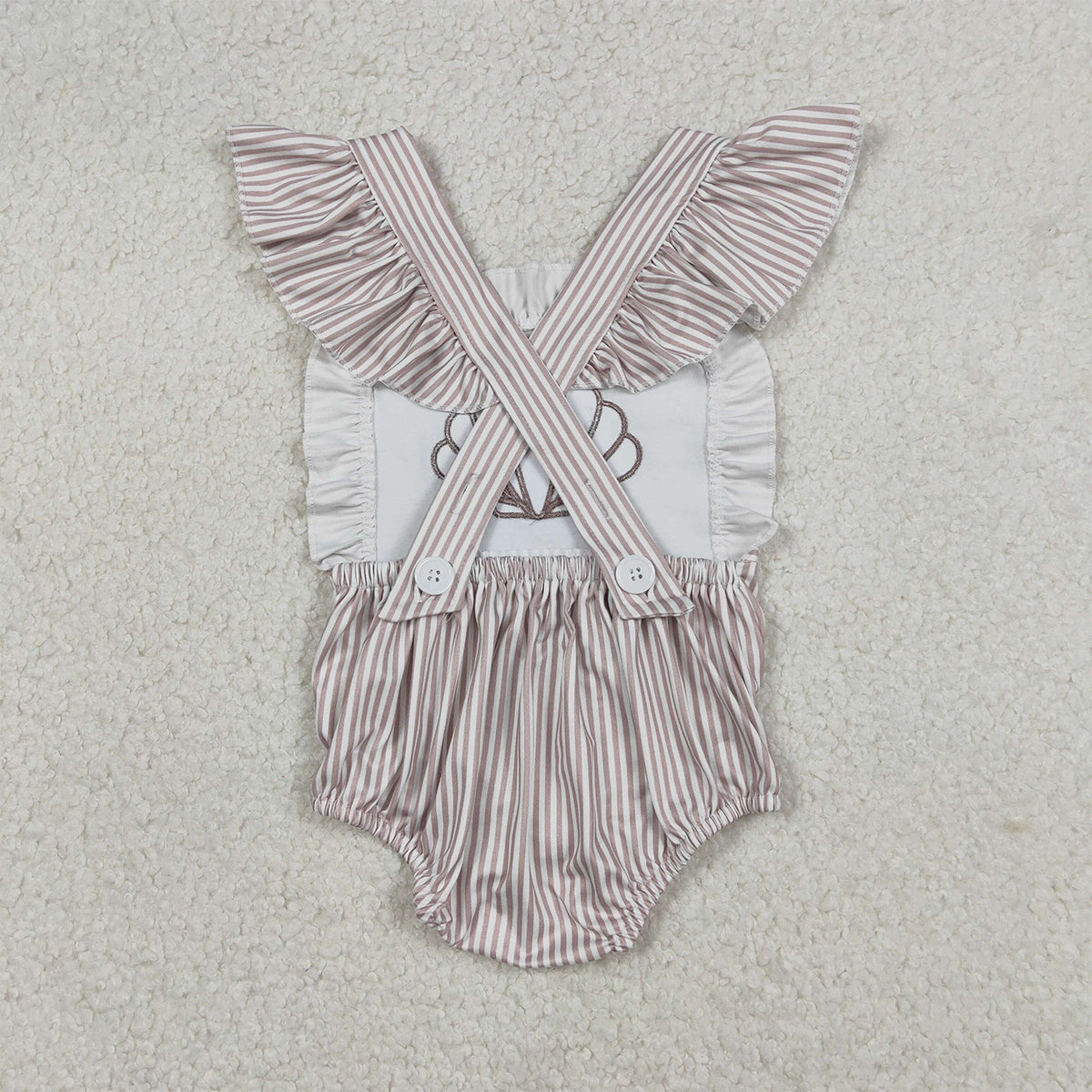 Baby Girls Embroidery Ruffle Rompers with Stripe Shells And Flutter Sleeves