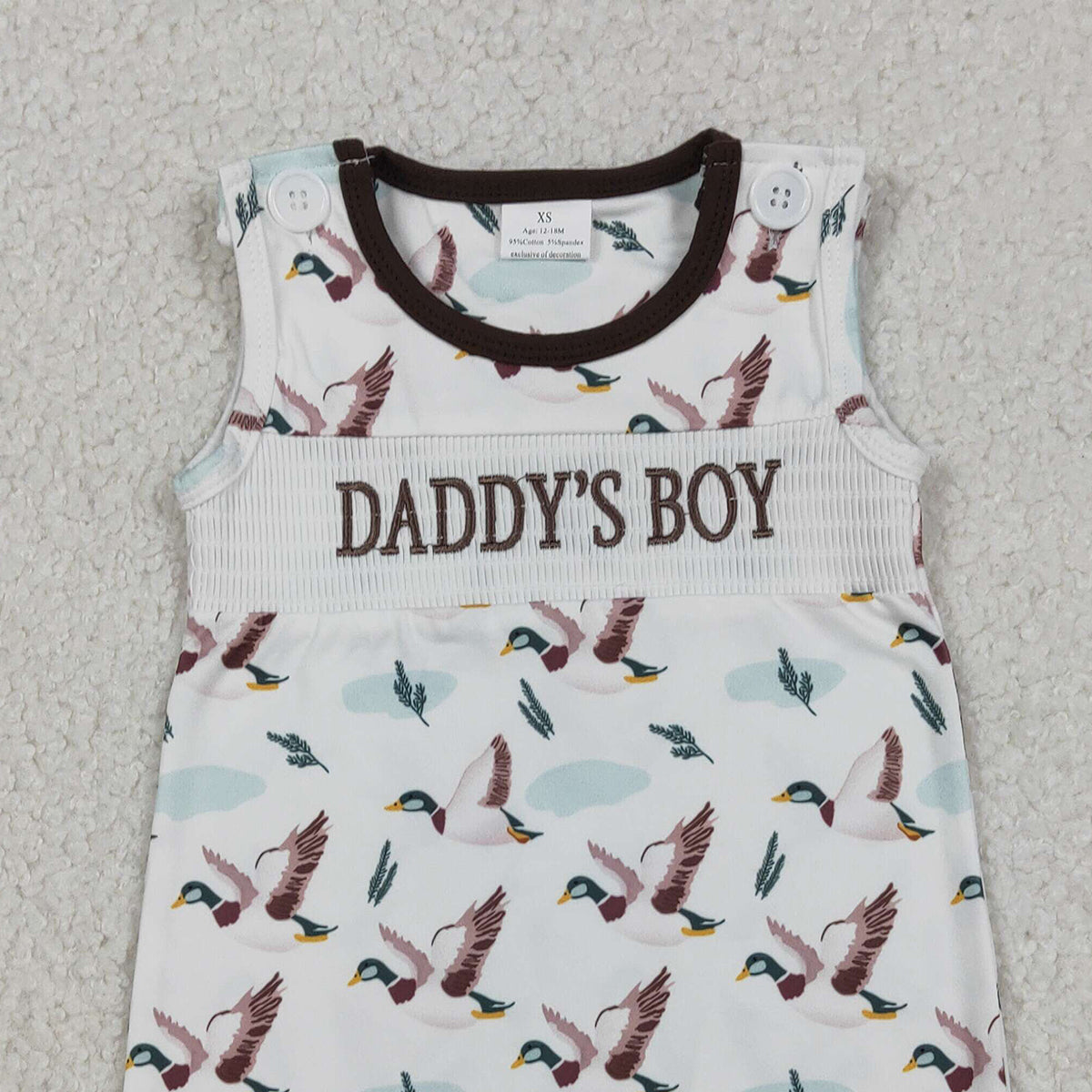 Smocked 'Daddy's Boy' Baby Sleeveless Ducks Hunting Short Rompers Boy's Summer Outfit Casual Breathable Clothing