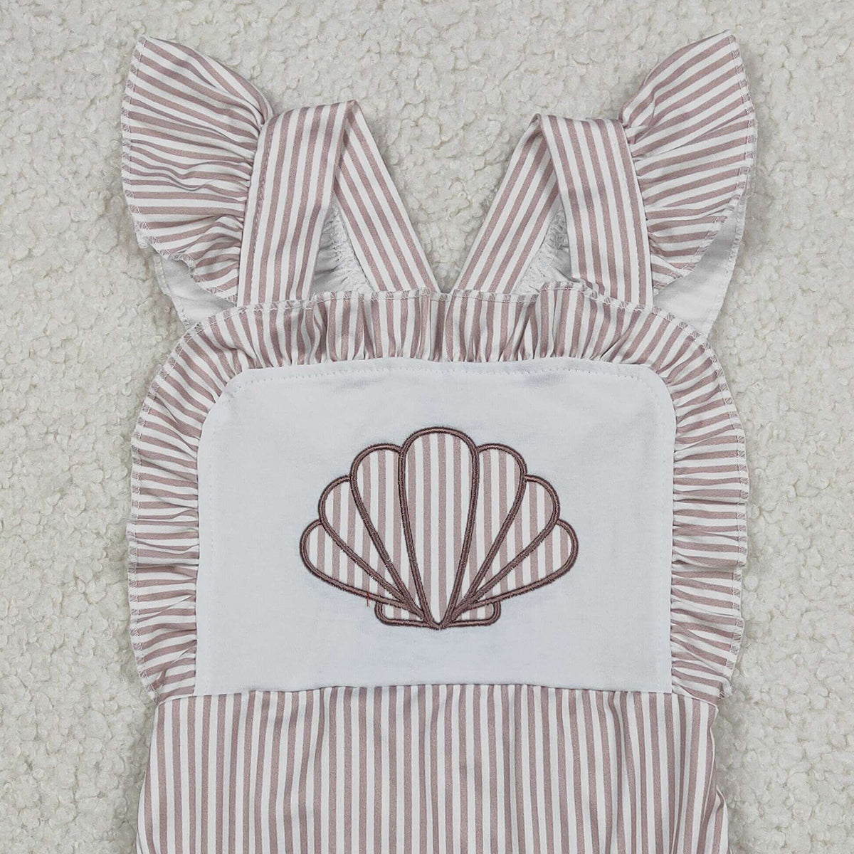 Baby Girls Embroidery Ruffle Rompers with Stripe Shells And Flutter Sleeves