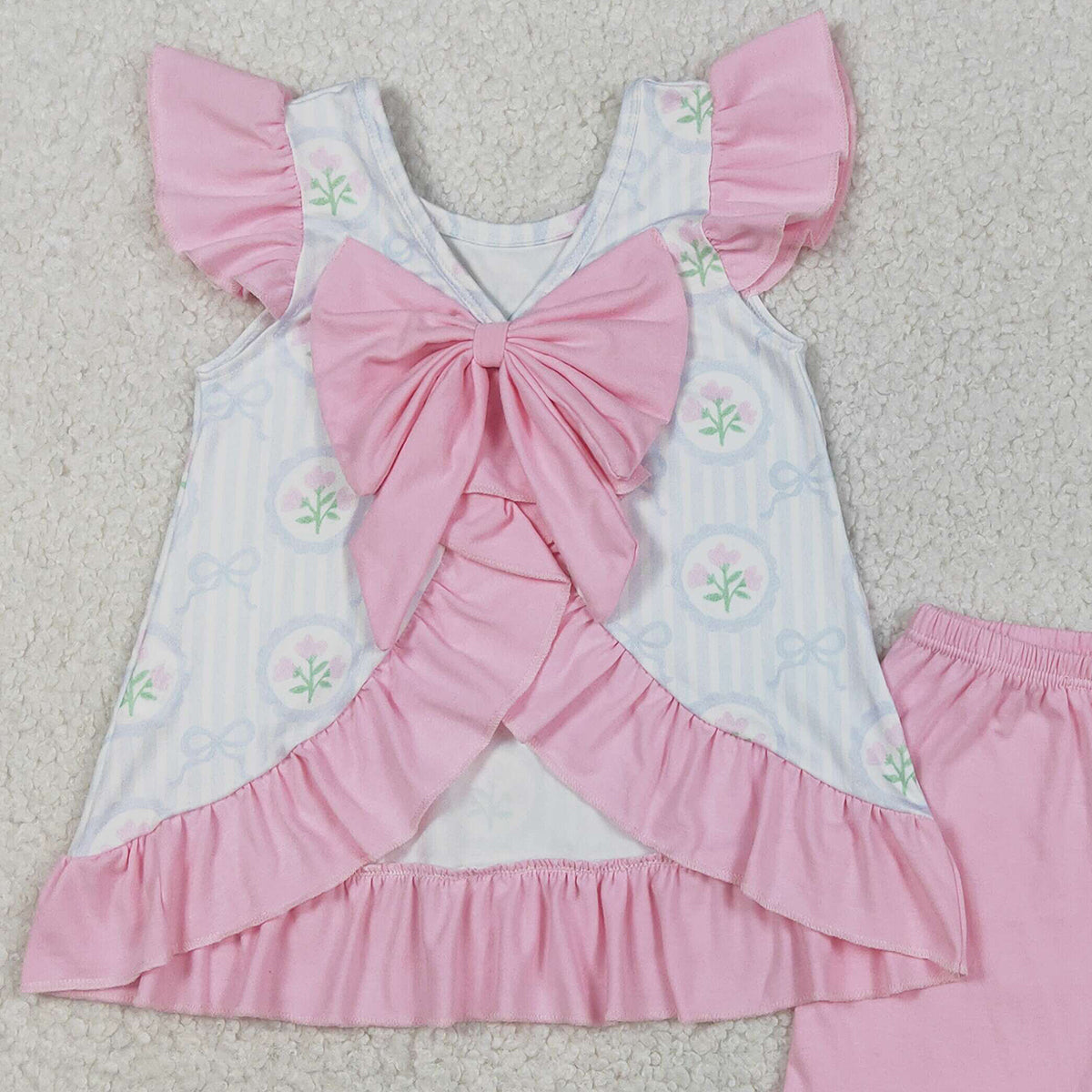 Baby Girl Pink Grandmillennial Bow Coquette Shorts Set