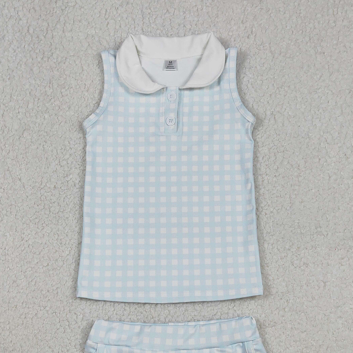 RTS NO MOQ（In Stock) GSD3375 Light Blue Plaid Button Sleeveless Yoga Set