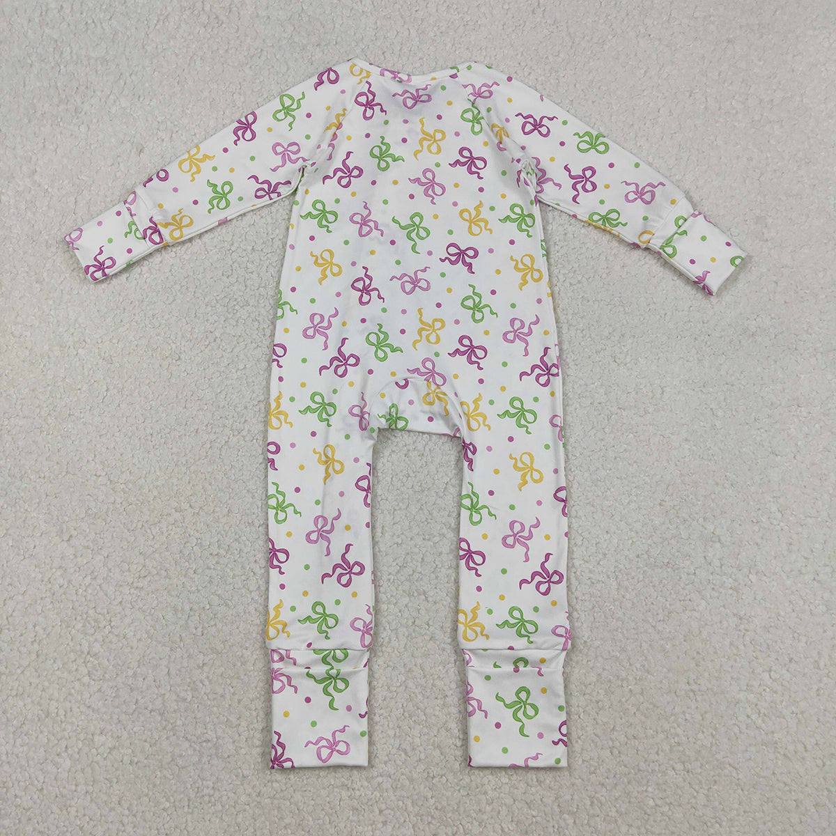 Baby Girls Convertible Rompers with Mardi Gras Bows Polka Dots Two-Way Zipper Soft Cotton Outfit for Infants