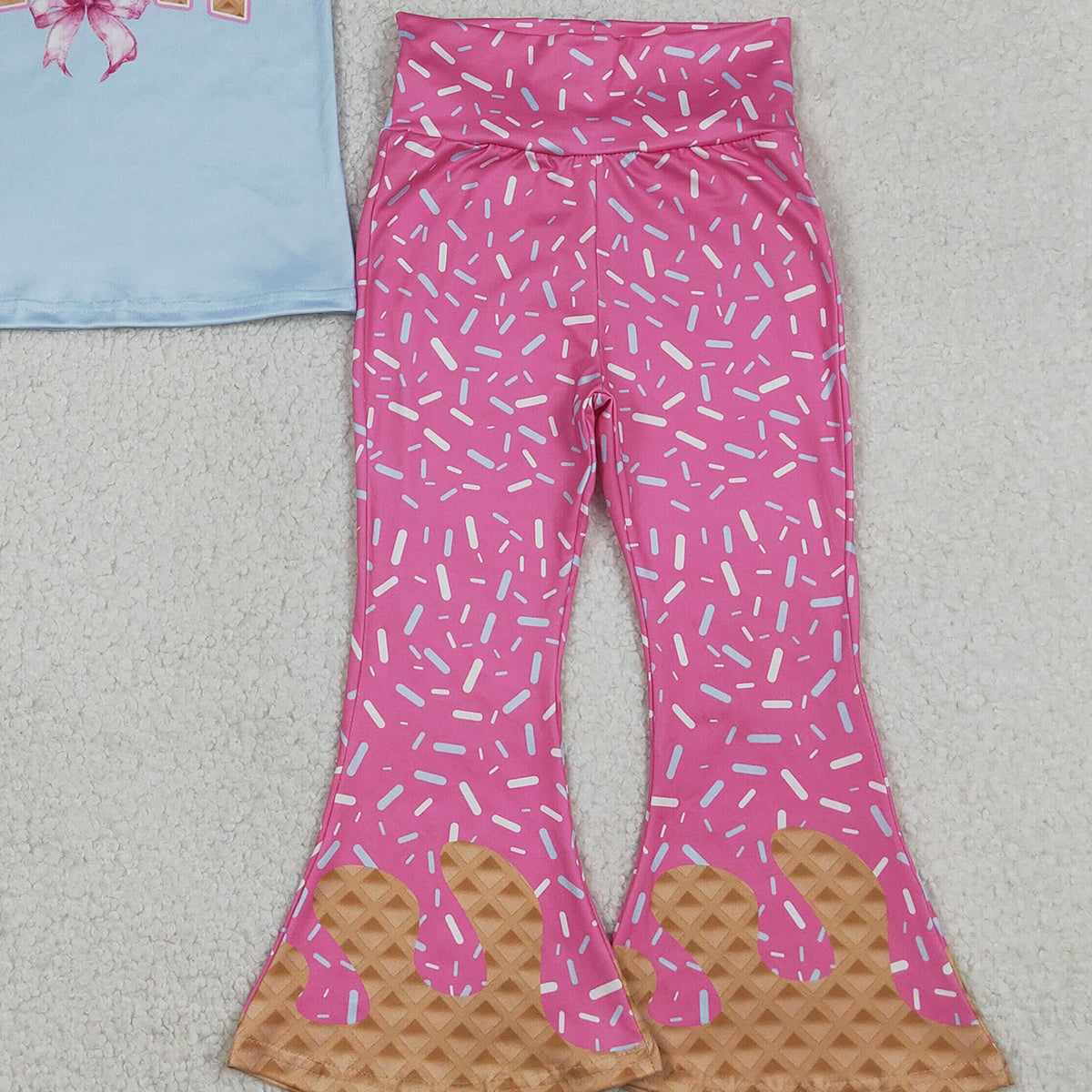 Baby Girls Sprinkle Drip Mini Bow Top with Bell Bottom Pants Outfit Set Cute Baby Clothing Set