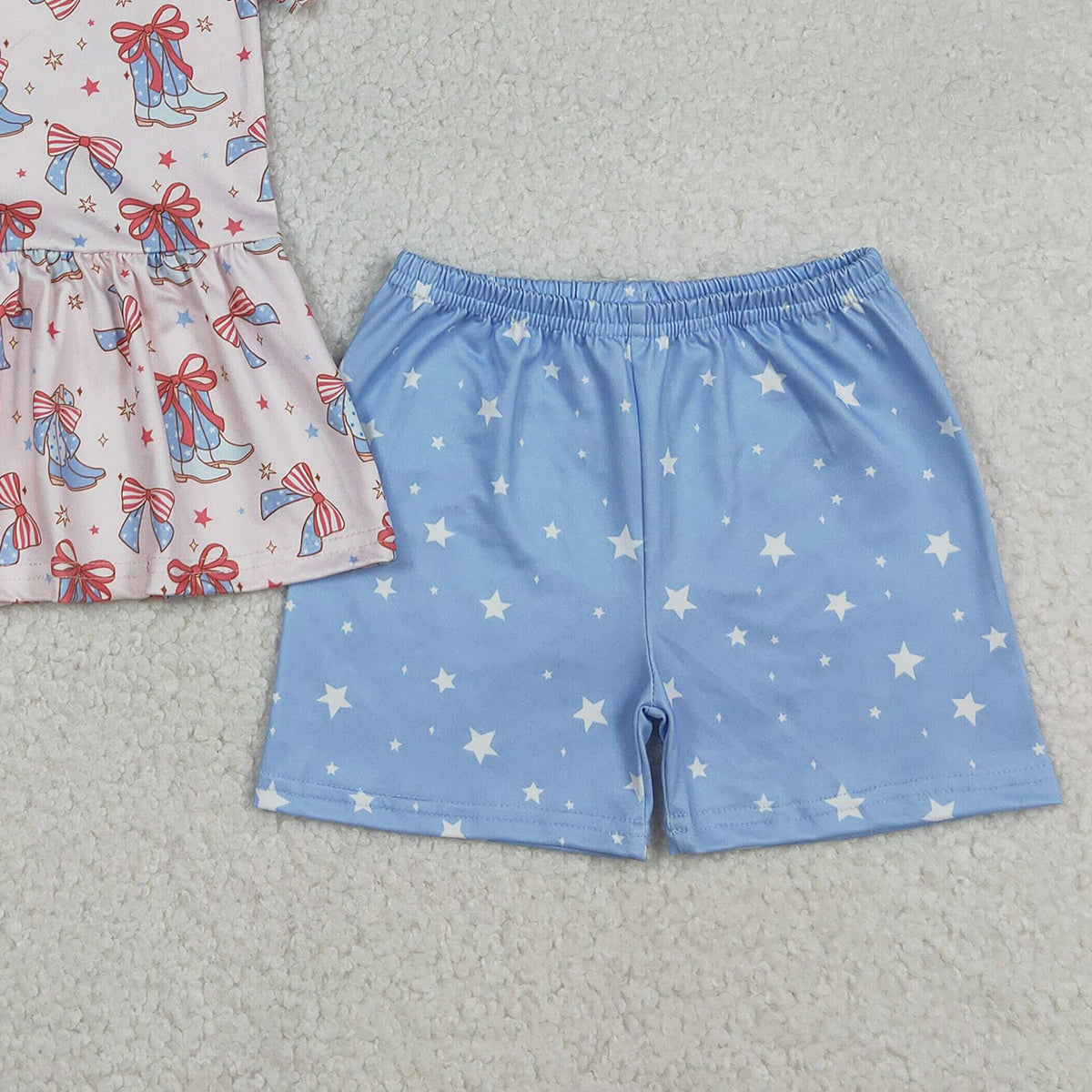 July 4th Outfit  Bows Boots Shorts Set Patriotic Clothing
