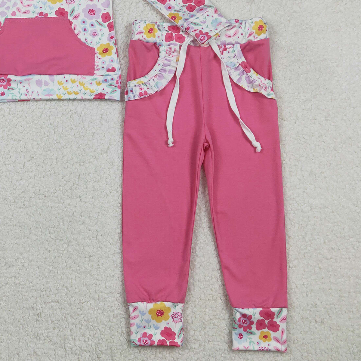 Baby Girls Colorful Flowers Pullover Zip Pocket Jogger Pants Set Cute Baby Outfit Toddler Girls Clothing Set