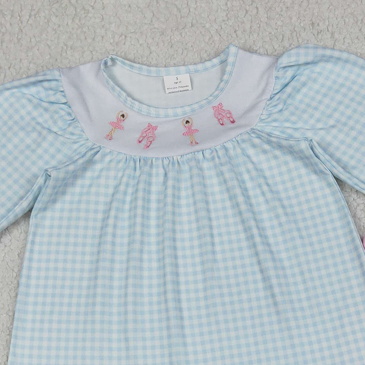 Baby Girls Embroidery Dancer Shoes with Checked Tunic And Ruffle Pants Complete Clothes Set