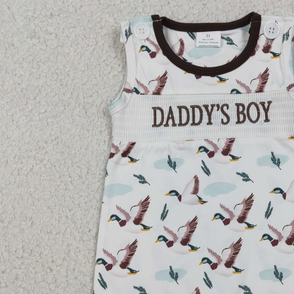 Smocked 'Daddy's Boy' Baby Sleeveless Ducks Hunting Short Rompers Boy's Summer Outfit Casual Breathable Clothing