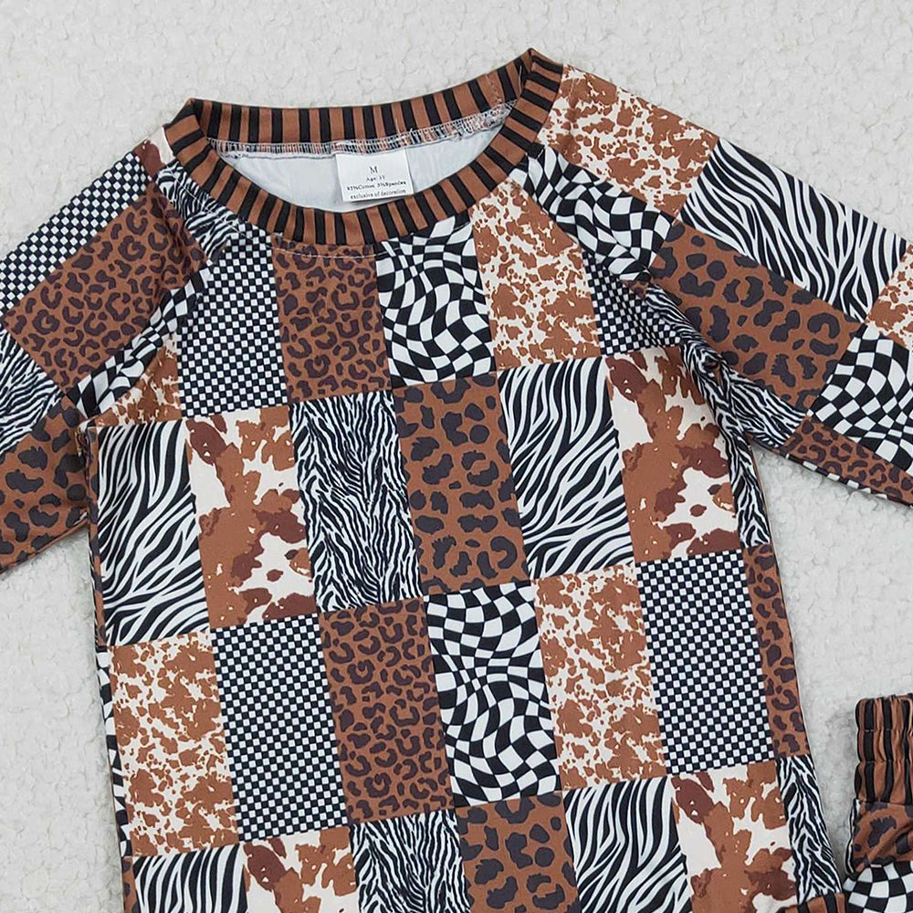 RTS NO MOQ（In Stock) GLS0079 Cute Children's Baby Girls Leopard Cow Print Checked Top Shorts Western Clothes Sets