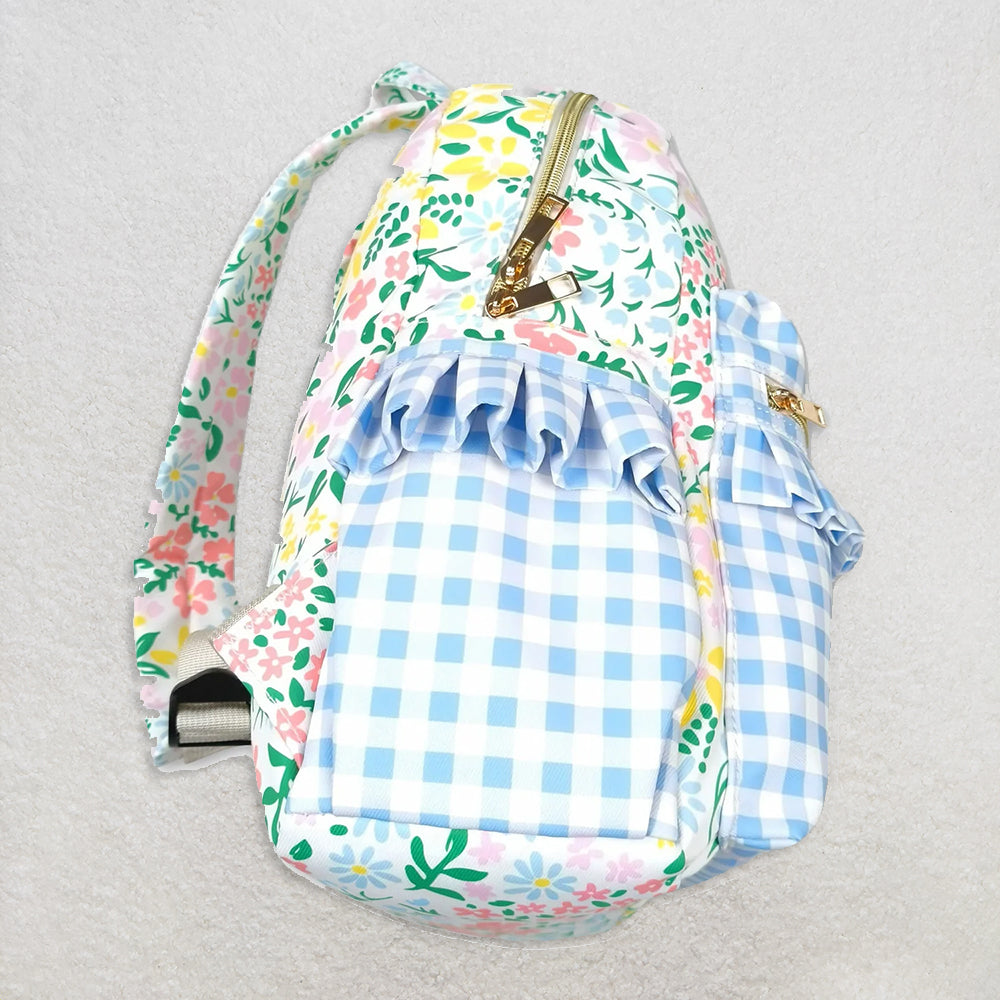 BA0097 Flower pink lace light blue plaid backpack D 8.2