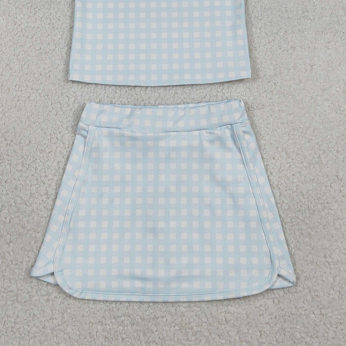 RTS NO MOQ（In Stock) GSD3375 Light Blue Plaid Button Sleeveless Yoga Set